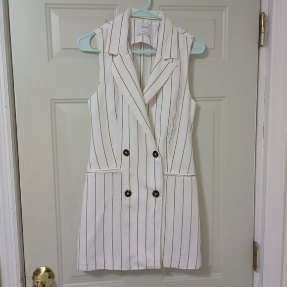 Bershka White & Black Striped Sleeveless Blazer Dress Womens S Midi - Picture 2 of 14